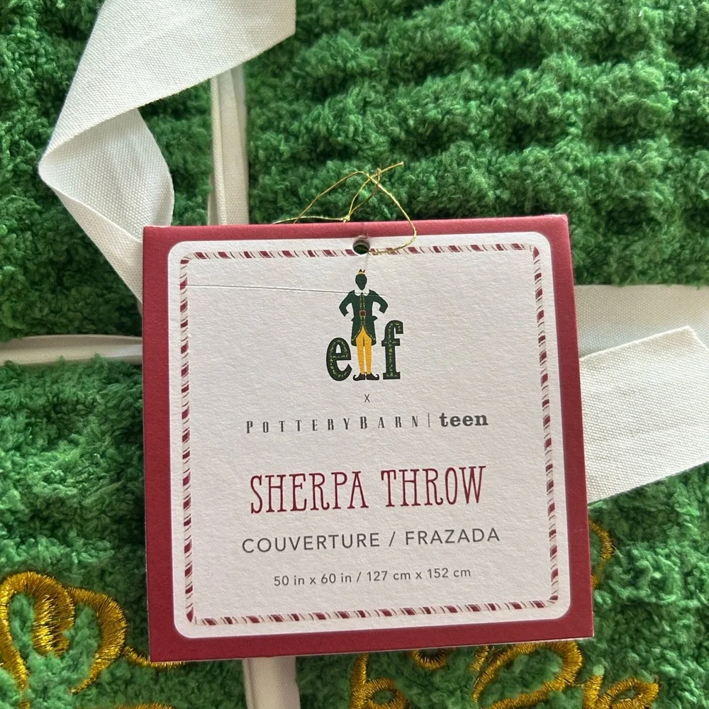 RARE Pottery Barn Buddy The Elf Sherpa-Back Throw Christmas Blanket NEW